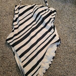 Shade & Shore Black and White Striped Swimsuit